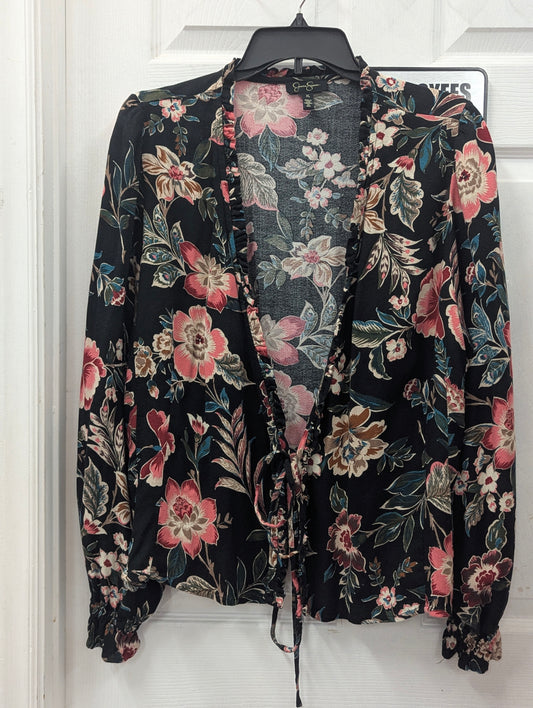 Black Floral Wrap Top By Jessica Simpson XL
