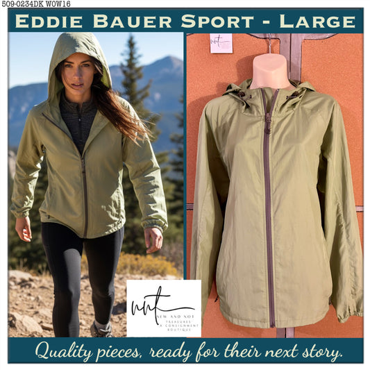 Eddie Bauer Sport Lightweight Hooded Windbreaker Jacket Green Women’s Large