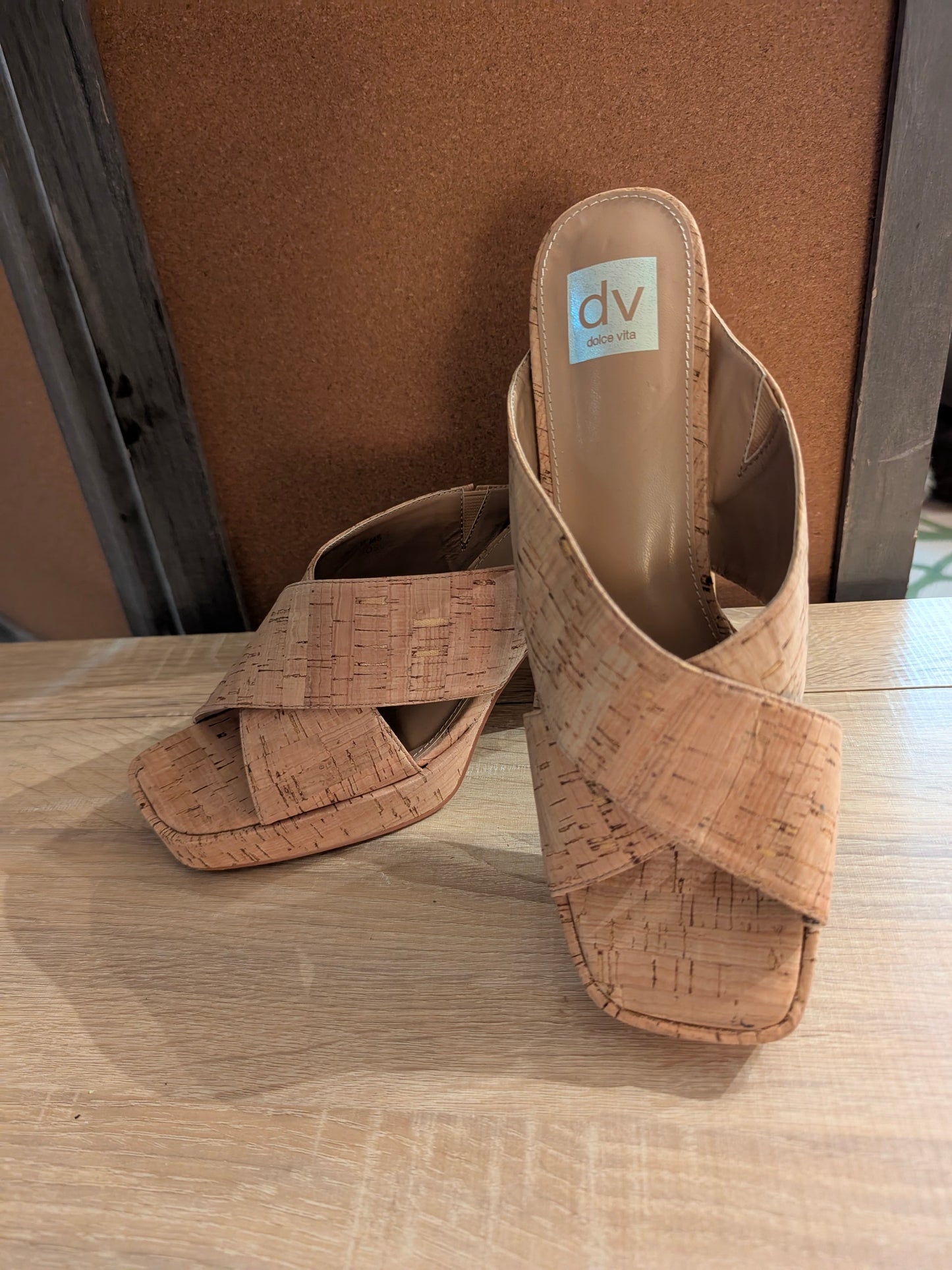 Dolce Vita Boscoe Cork Block Heel Mules Slip-On Platform Sandals Size 9.5 EUC