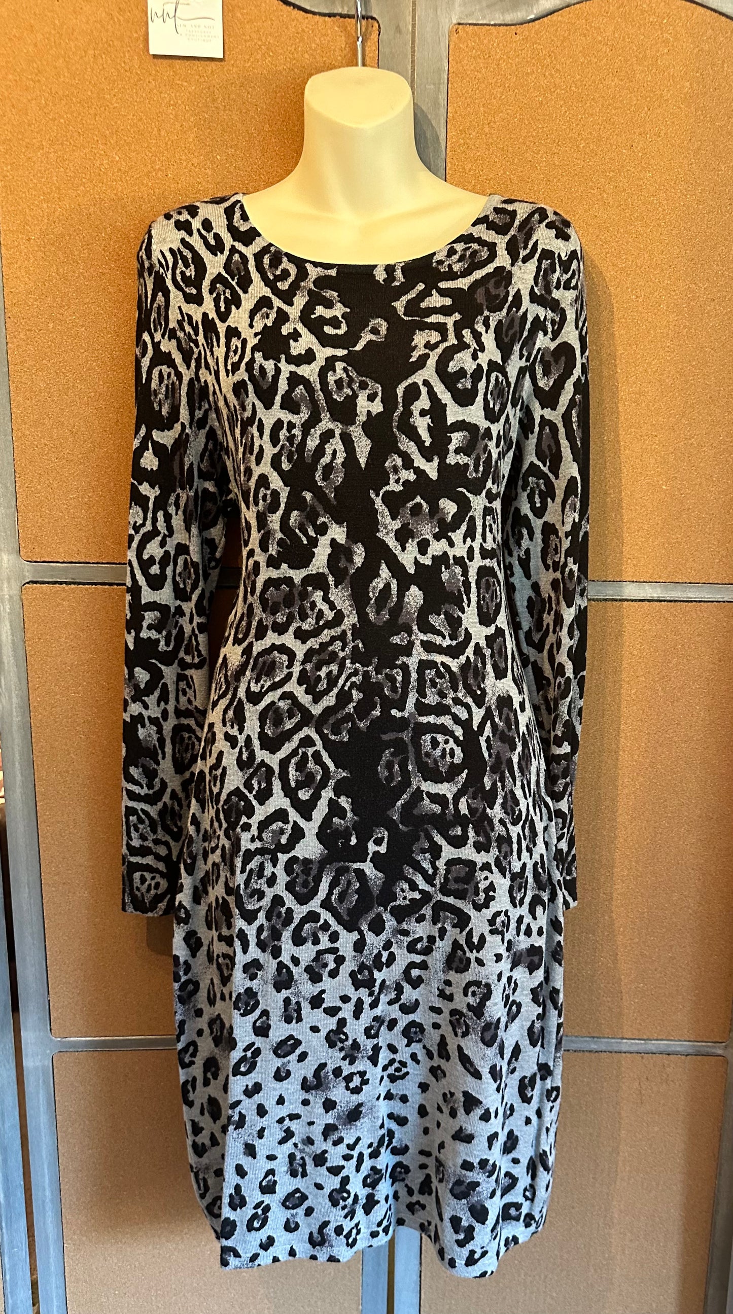 Philosophy Leopard Print Bodycon Sweater Dress Long Sleeve Knit Pullover Size MD