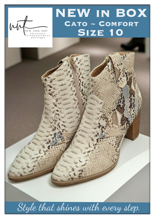 Cato Comfort Snakeskin Block Heel Booties Size 10 | Faux Leather Ankle Boots NIB