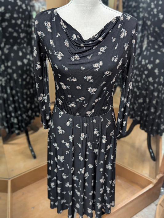 Max Mara Black Floral Cowl Neck Long Sleeve Dress in S