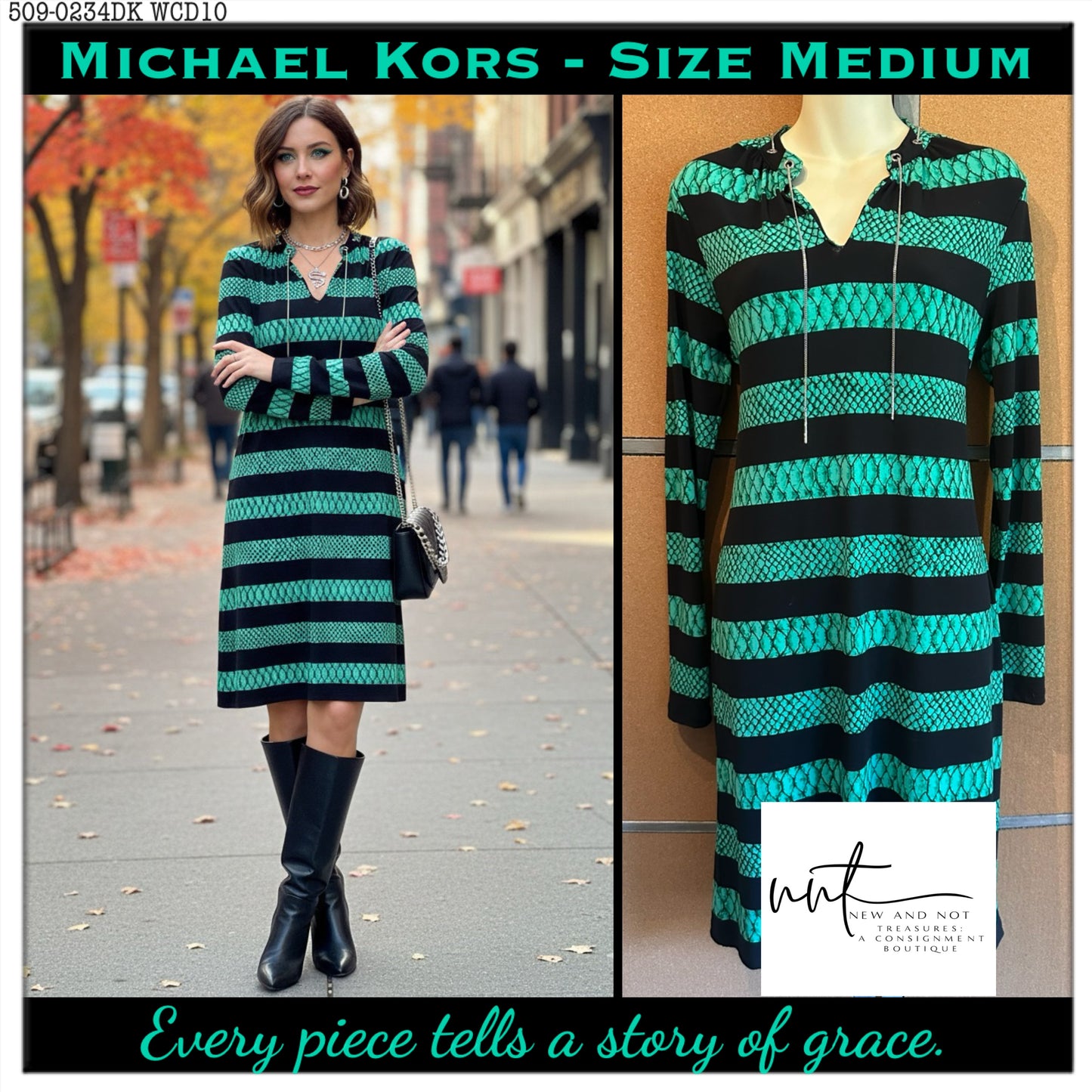 Michael Kors Green Black Snakeskin Print Tunic Dress Size M – Read Details