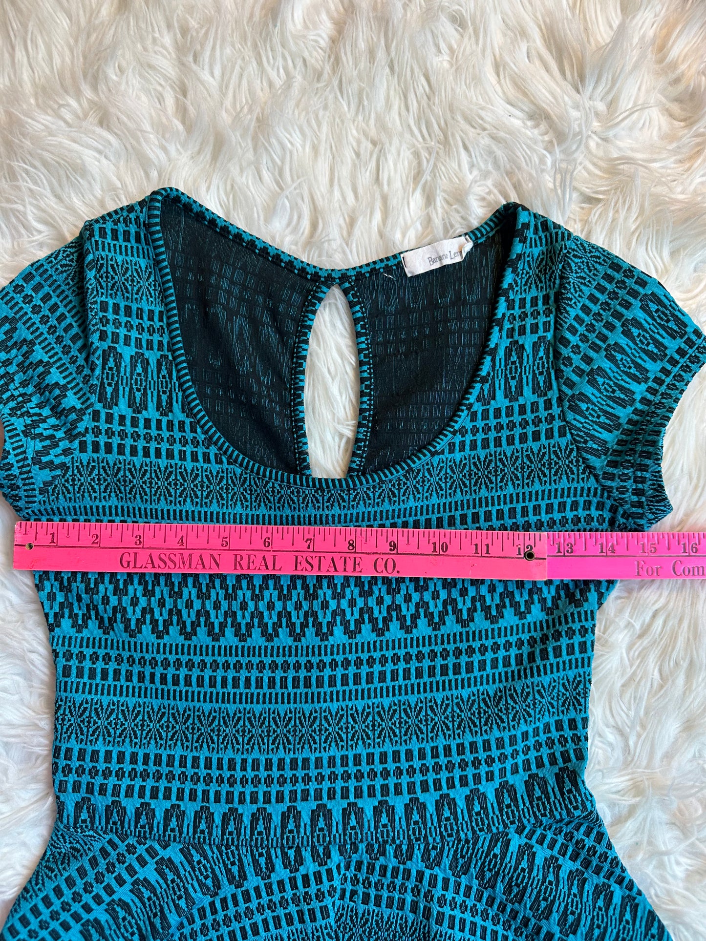 Banana Lemon Blue Black Aztec Print Fit & Flare Cap Sleeve Dress Women’s Small