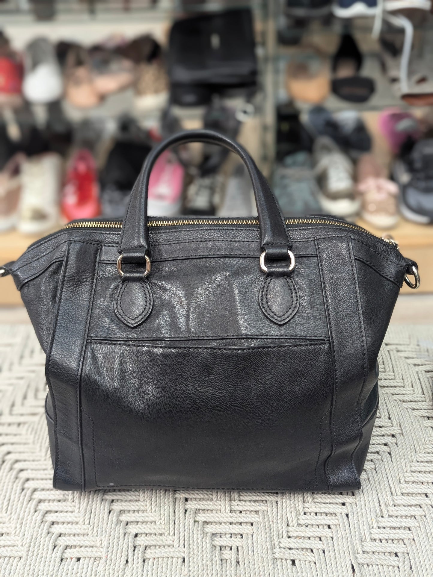 Cole Haan Zoe Structured Leather Satchel Handbag Black