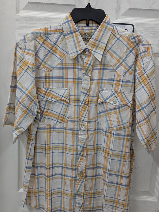 Moda Tech Cream Plaid Pearl Snap Short Sleeve in M