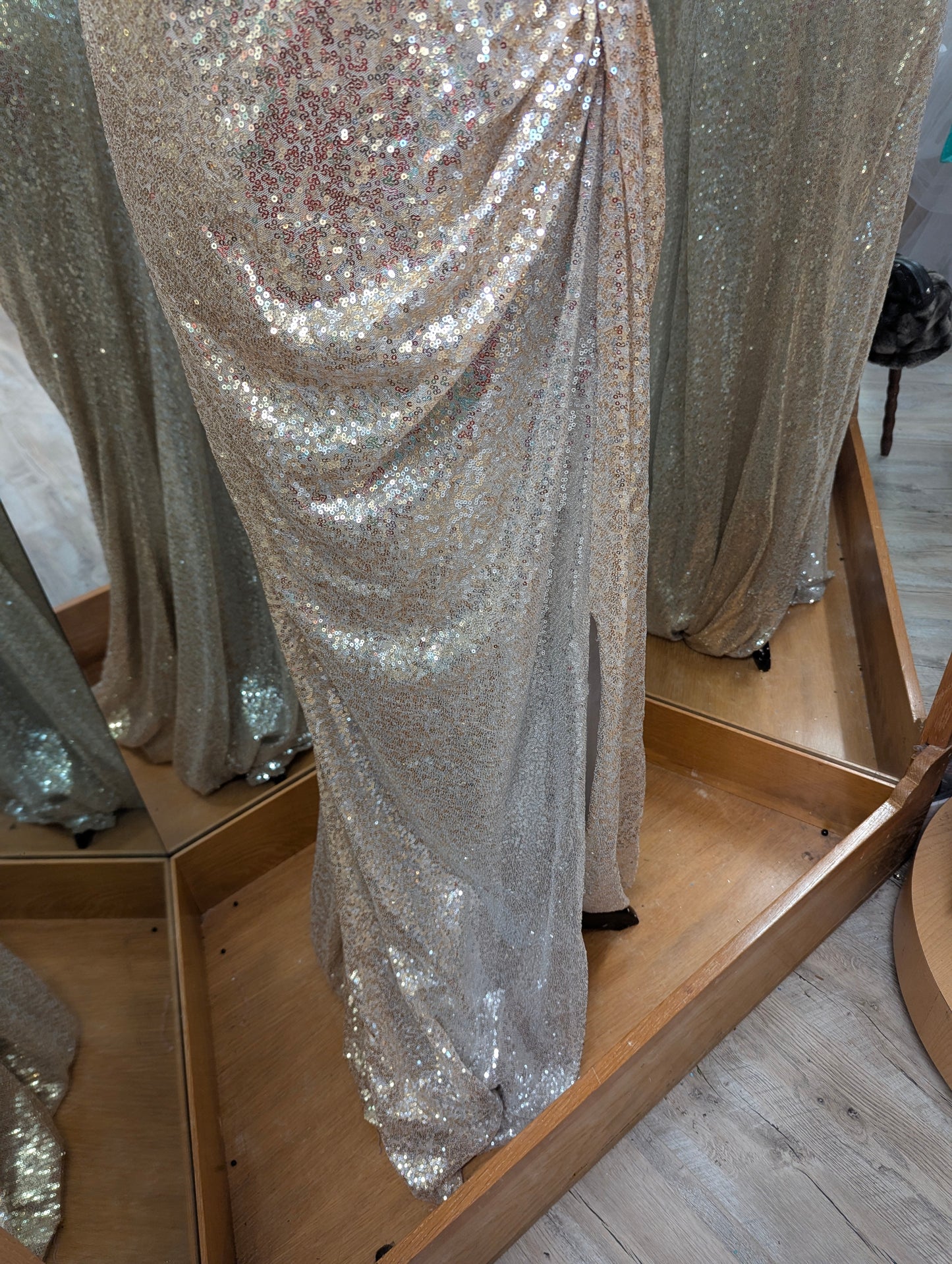 Rene Ruiz Gold and Silver Ombre One Shoulder Gown in 18
