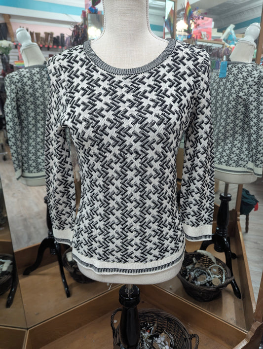 St John Black and White Geometric Patterned Sweater in P