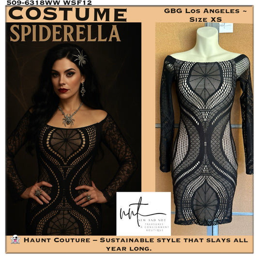 GBG Los Angeles “Spiderella” Nude/ Black Lace Web Dress Costume – Size XS