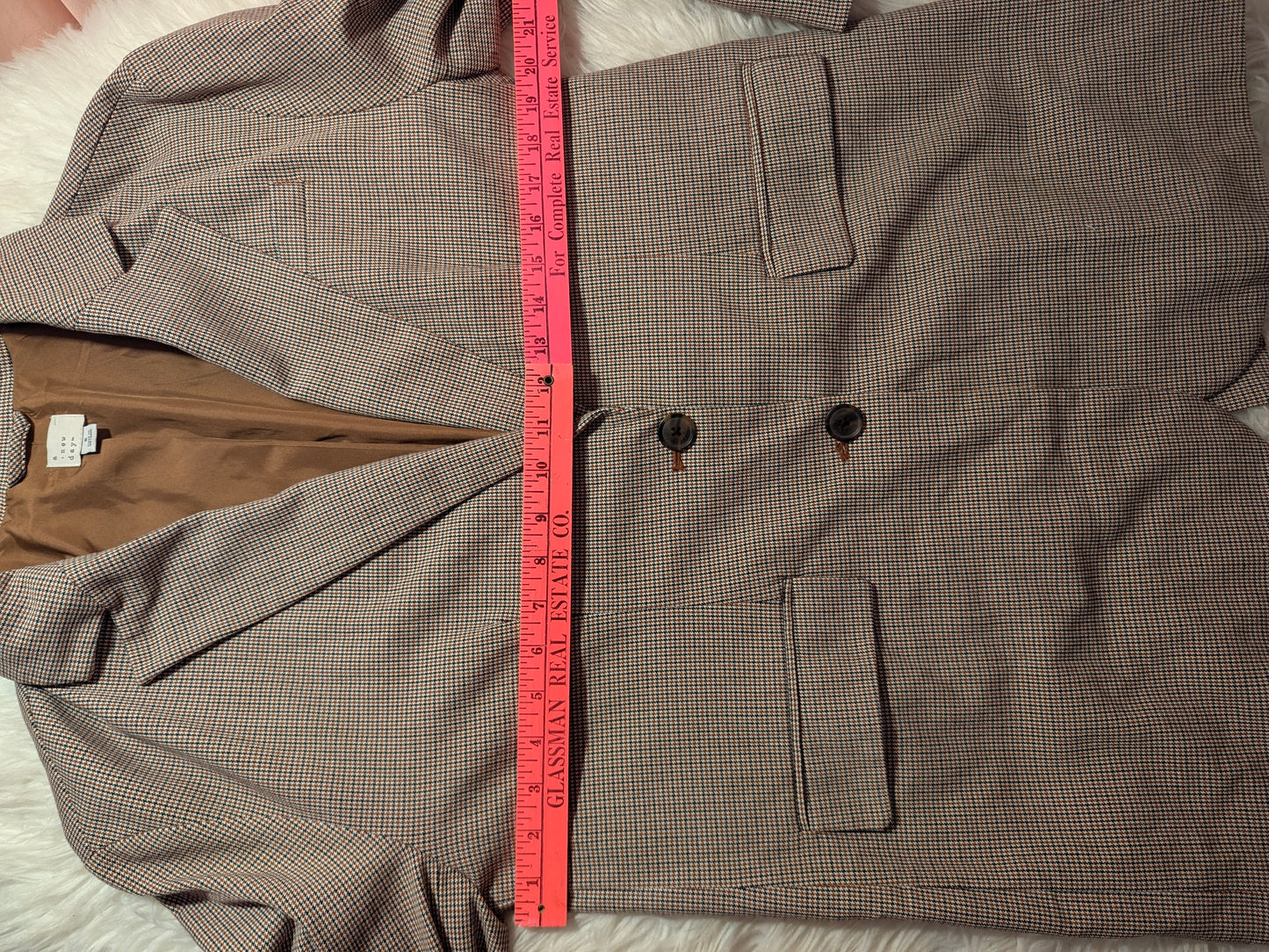 H&M Brown Black Houndstooth Stretch Knit Blazer One Button Unlined Size 4