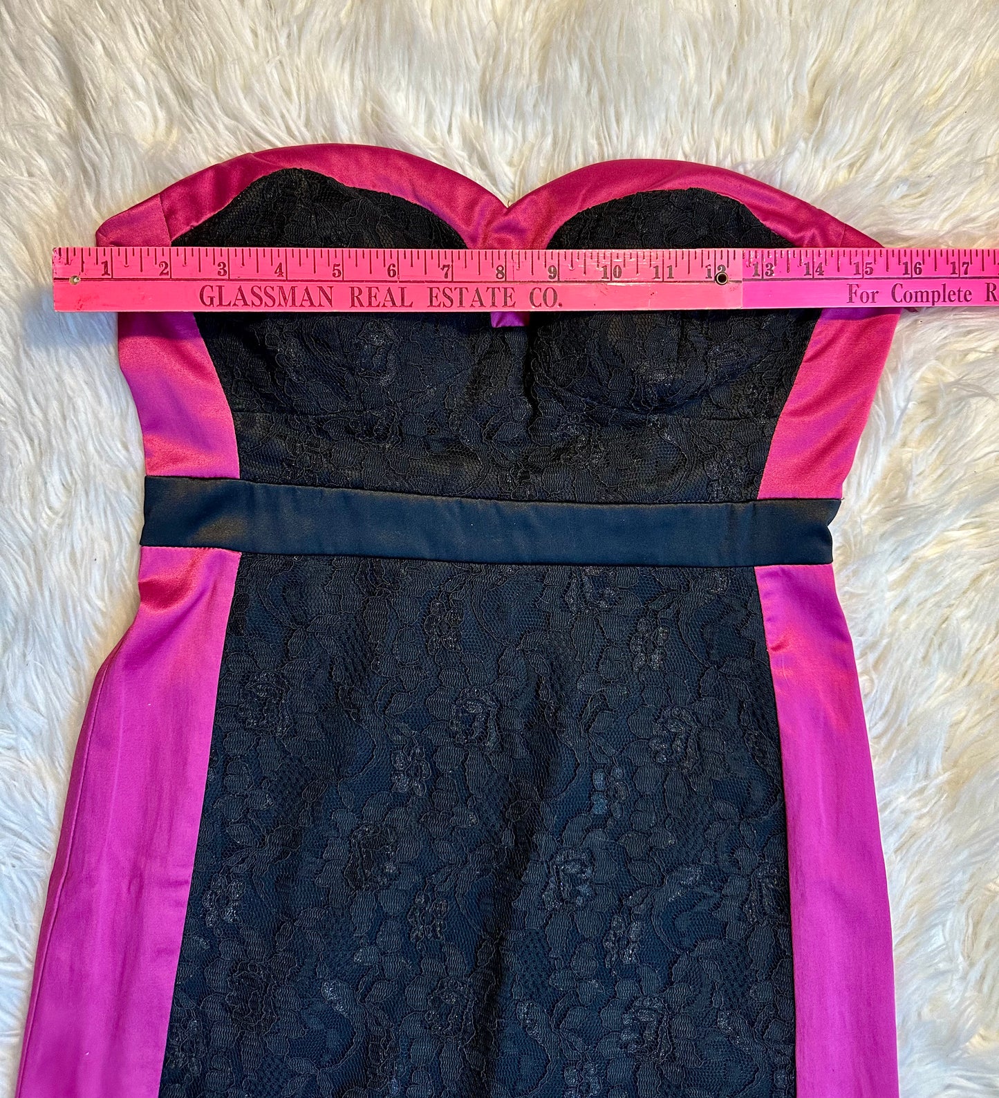 Charlotte Russe Black Lace Strapless Dress w/ Pink Satin Trim – Size Medium