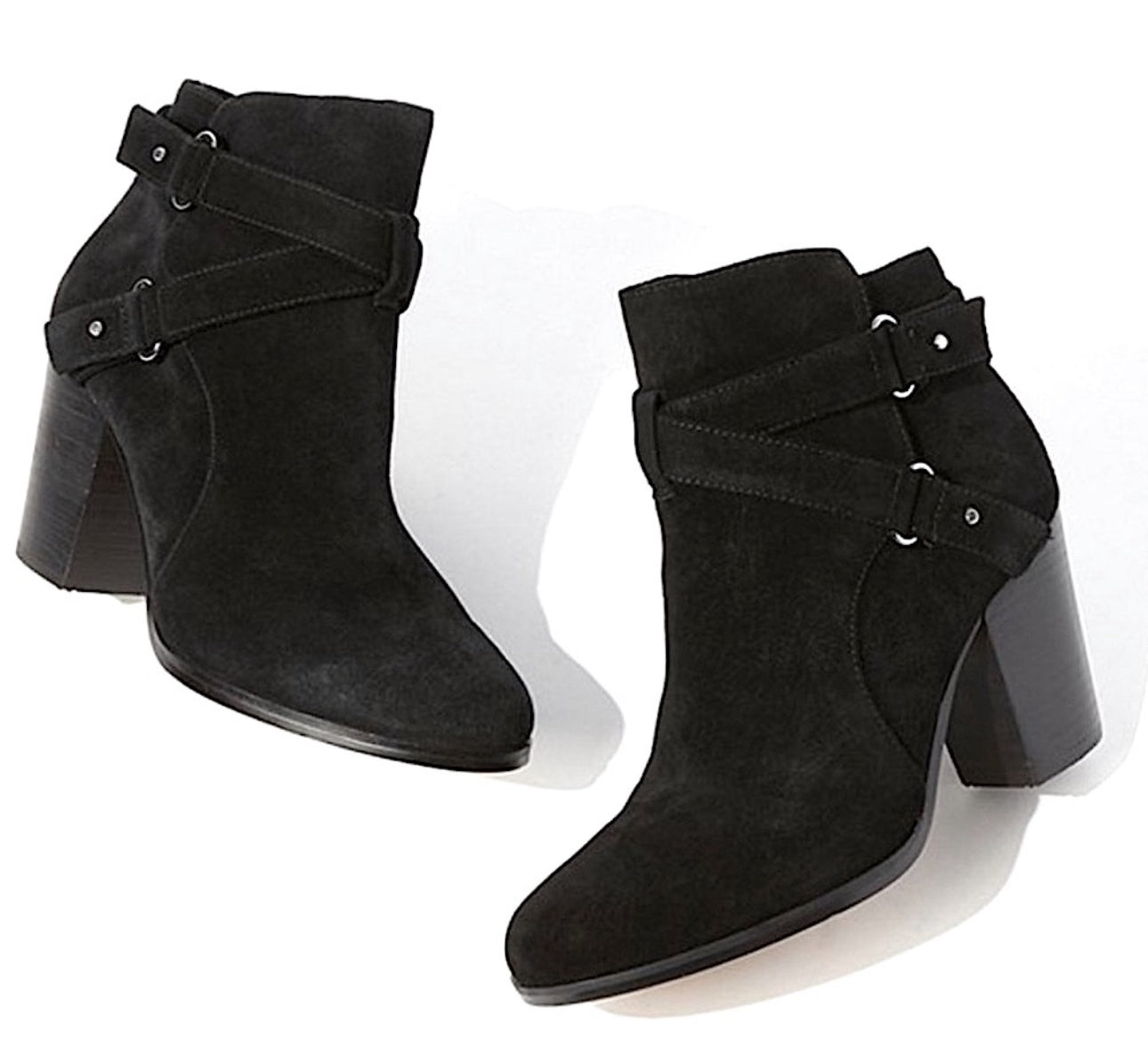 GIANNI BINI Black Suede Buckle Strap Block Heel Ankle Zip Booties Women’s 8.5