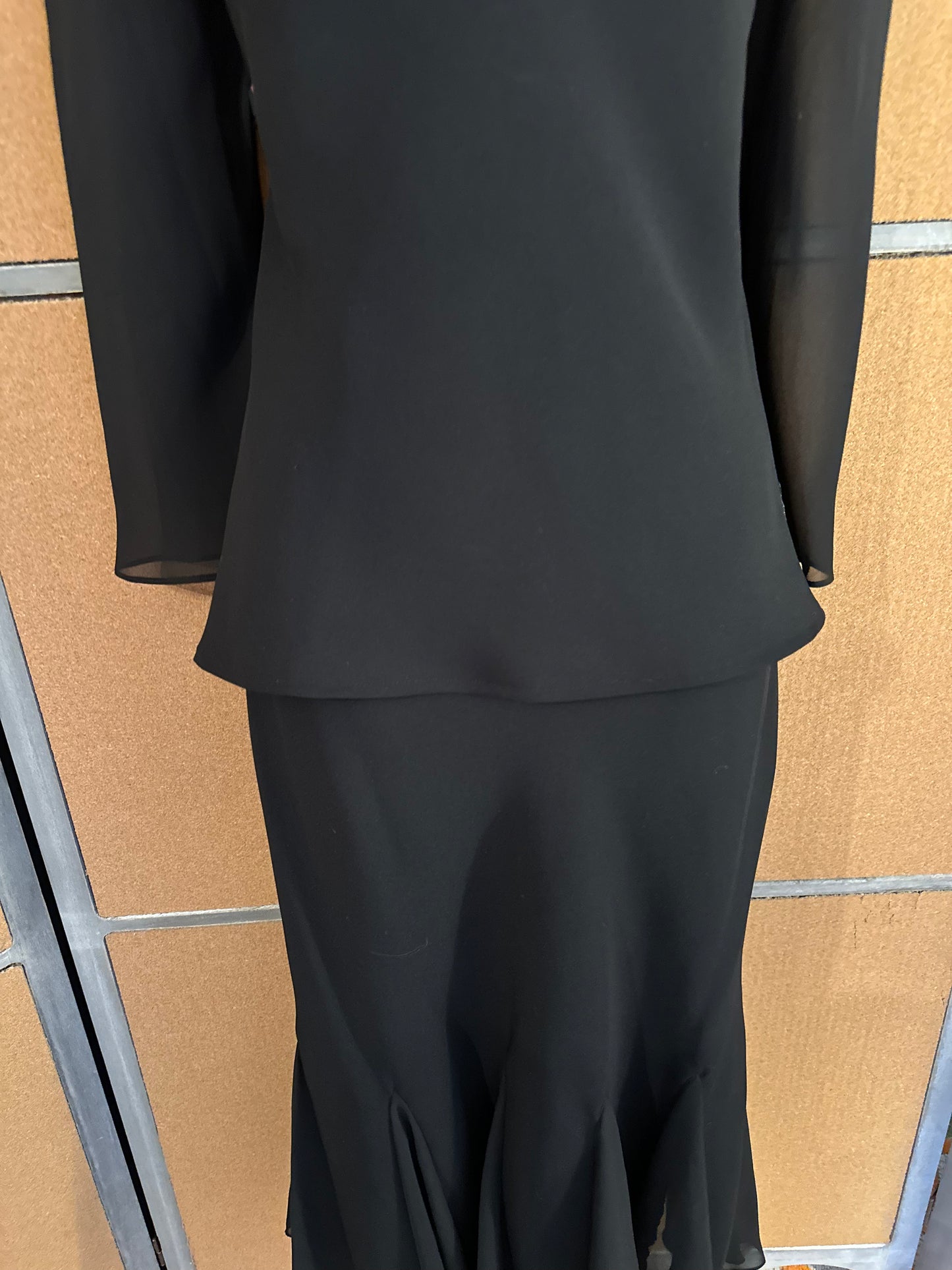 S.L. Fashions Black Chiffon Two-Piece Set Sz 8 Elegant Trumpet Midi Skirt & Top