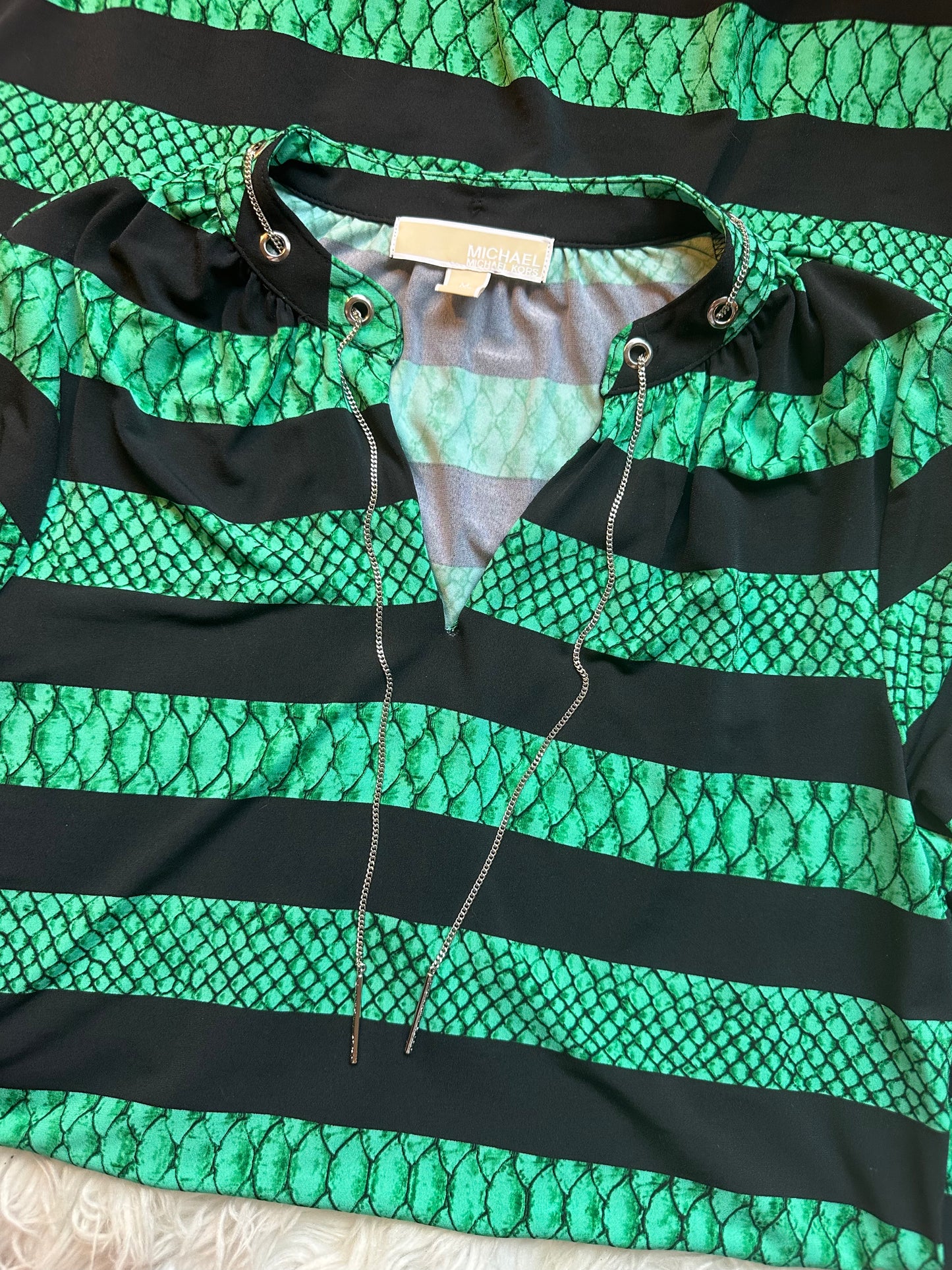 Michael Kors Green Black Snakeskin Print Tunic Dress Size M – Read Details