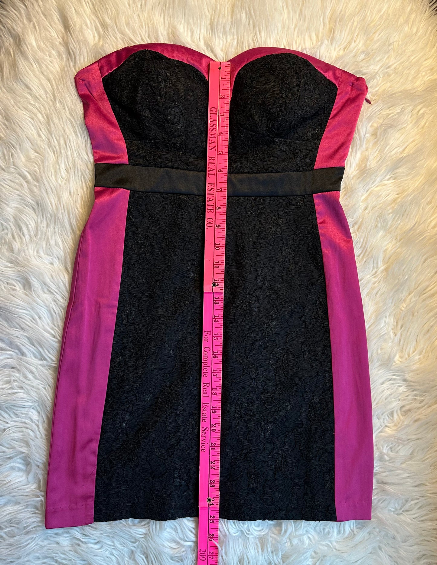 Charlotte Russe Black Lace Strapless Dress w/ Pink Satin Trim – Size Medium