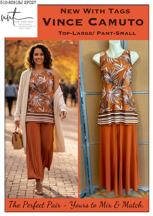 Vince Camuto Easy Breezy Penny Lane 2-Pc Wide Leg Pant Set Large/Small NWT EUC