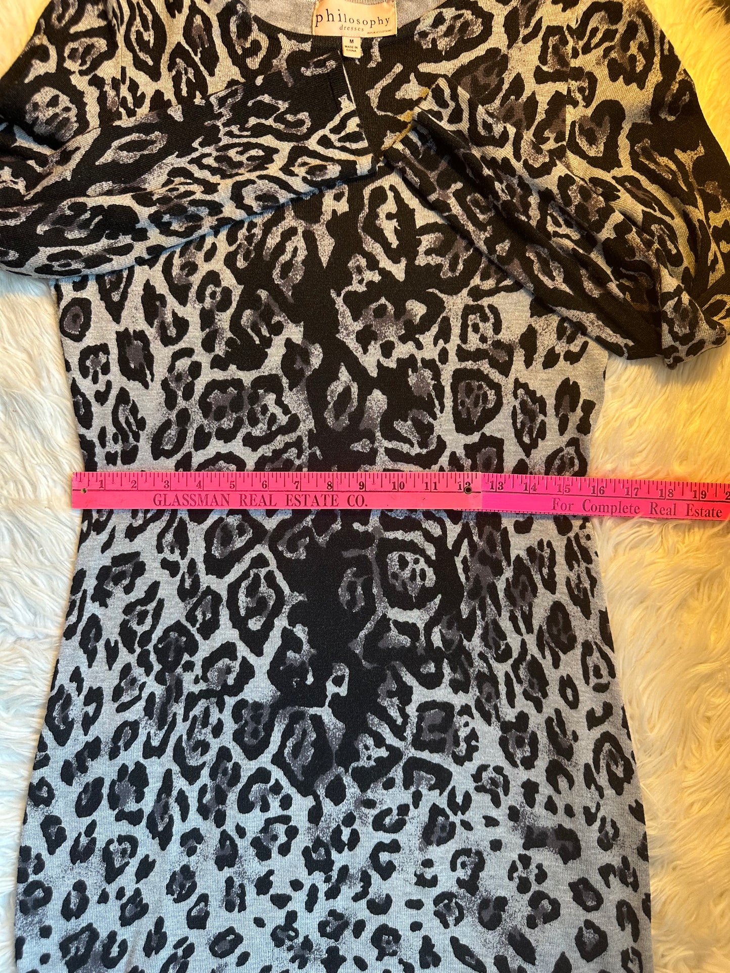 Philosophy Leopard Print Bodycon Sweater Dress Long Sleeve Knit Pullover Size MD