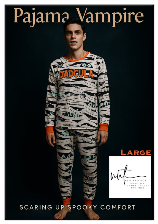 Men’s Halloween Pajama Set “Dadcula” | Size Large | Glow-in-the-Dark | NWT