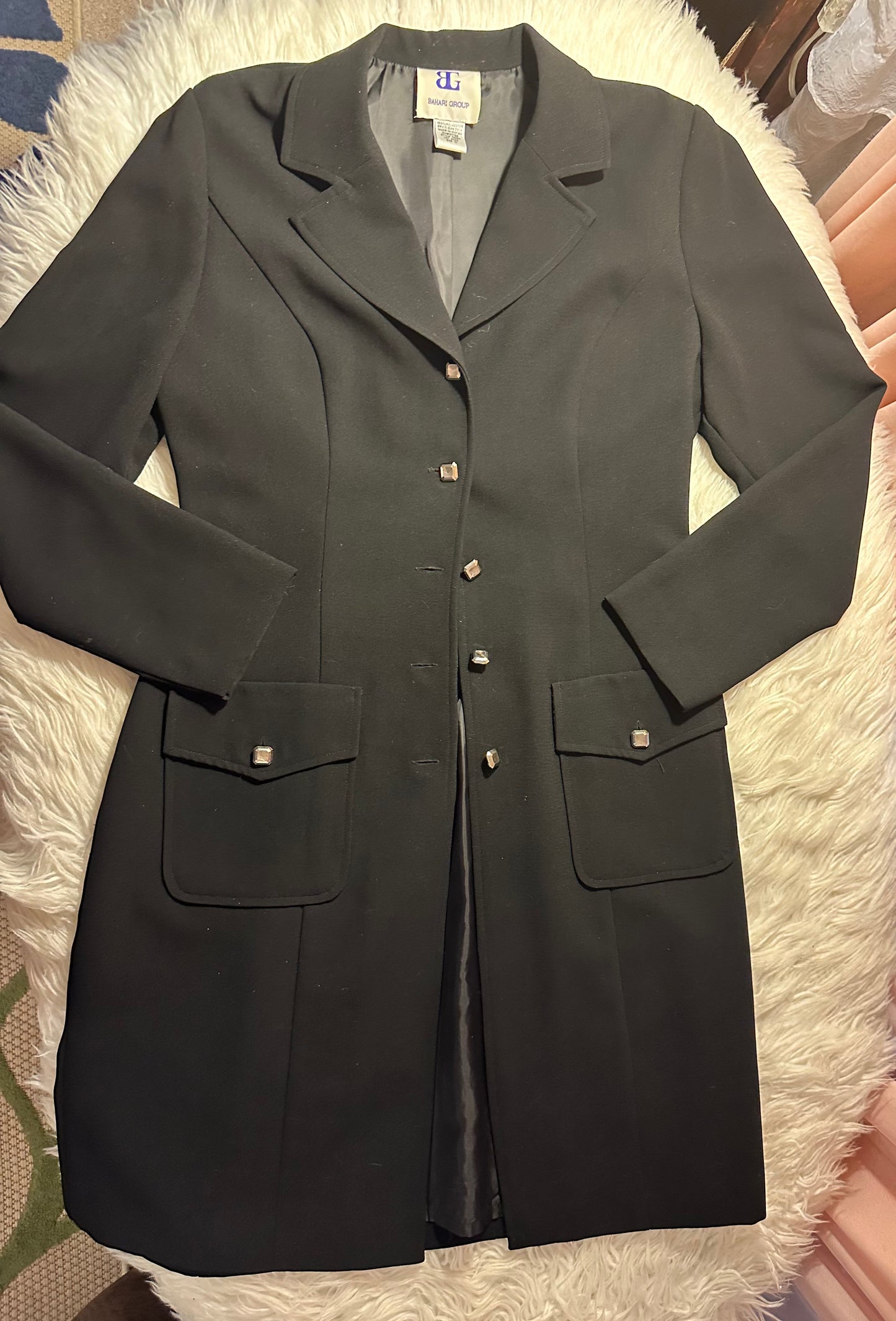 Vintage Bahari Group Black 2-Piece Suit Blazer & Pants Set Size 10 Chain Detail