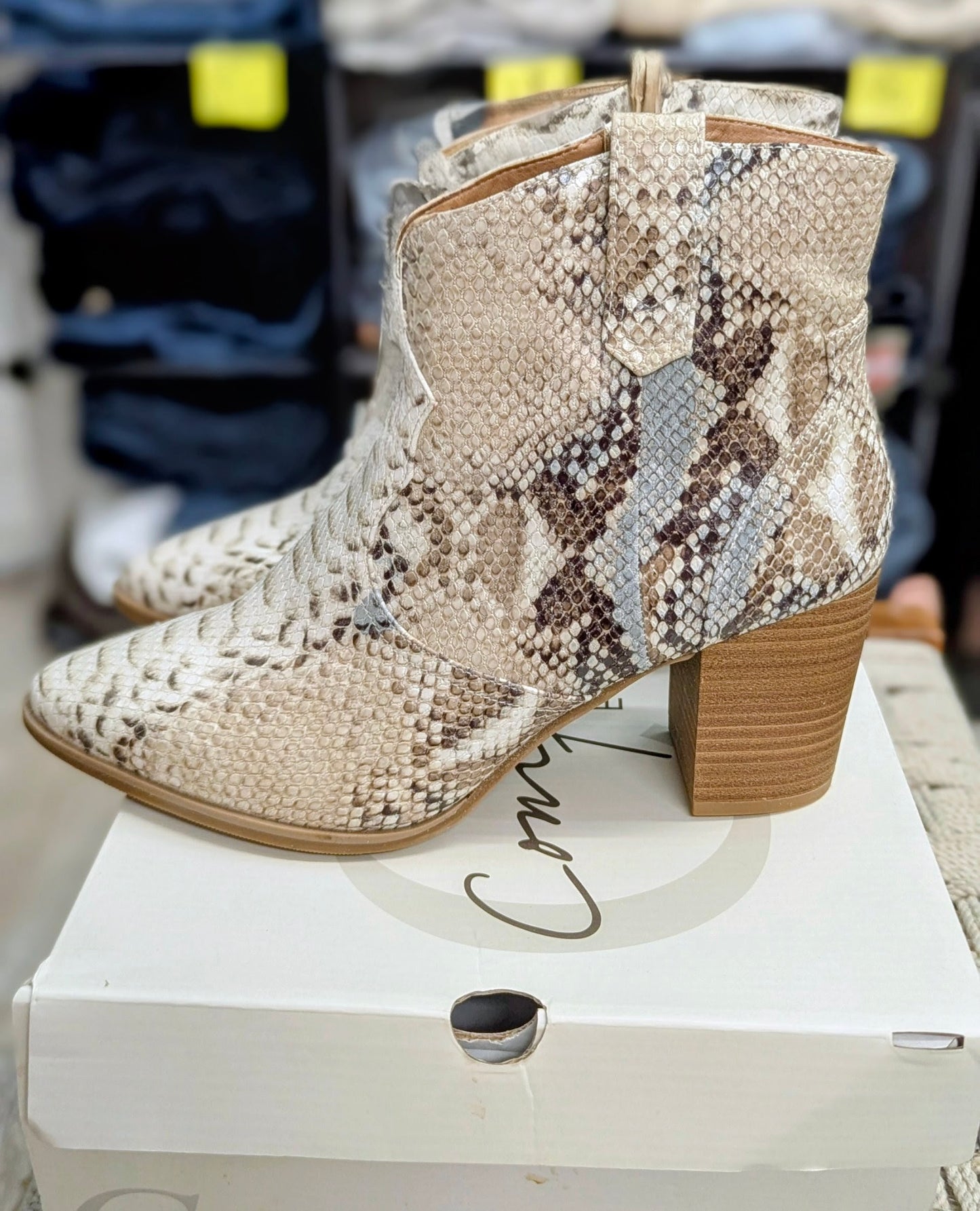 Cato Comfort Snakeskin Block Heel Booties Size 10 | Faux Leather Ankle Boots NIB