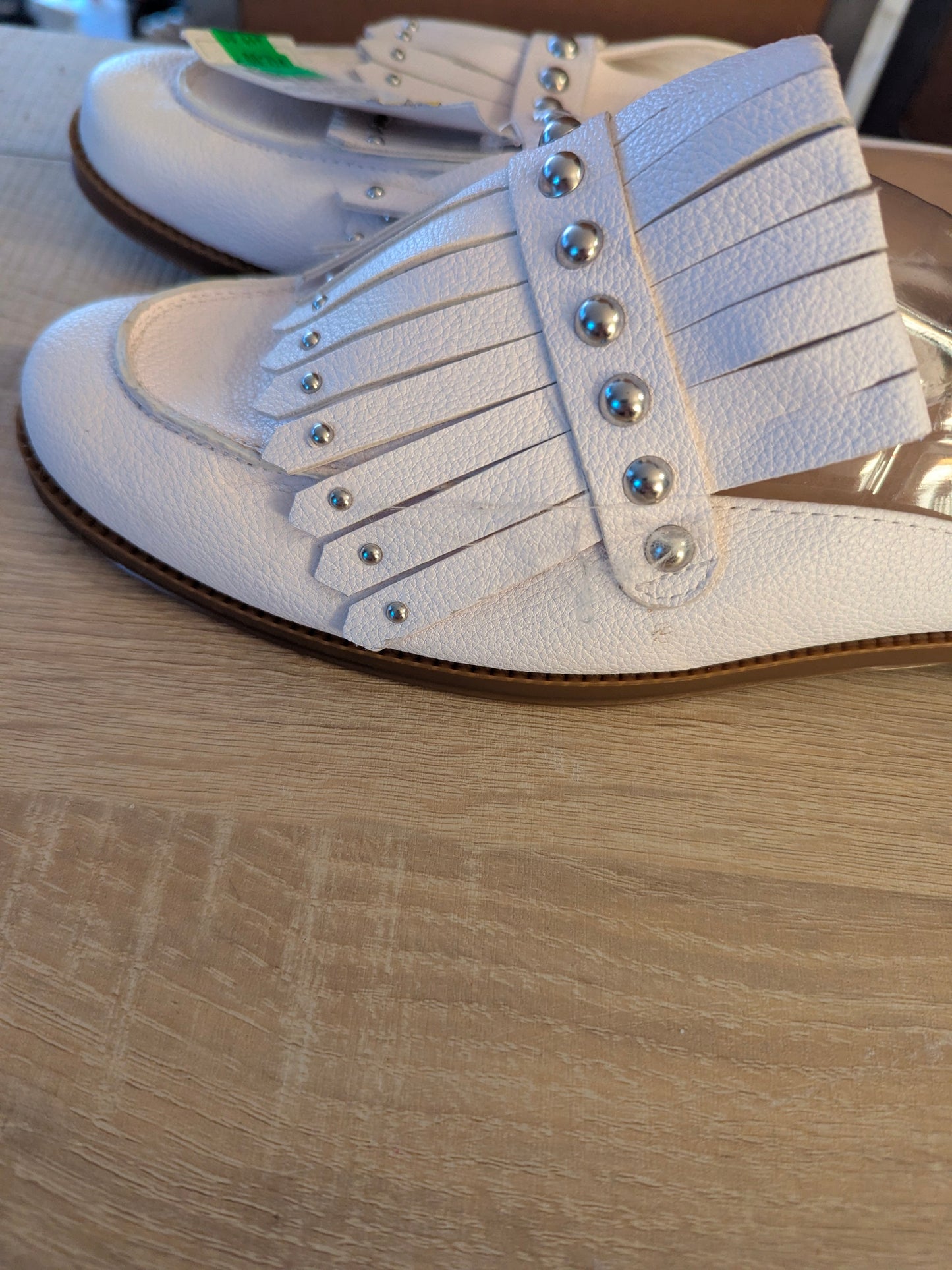 A New Day Sandals Womens Size 11 Karoline Kiltie Casual Slip On Moc Toe Mule White