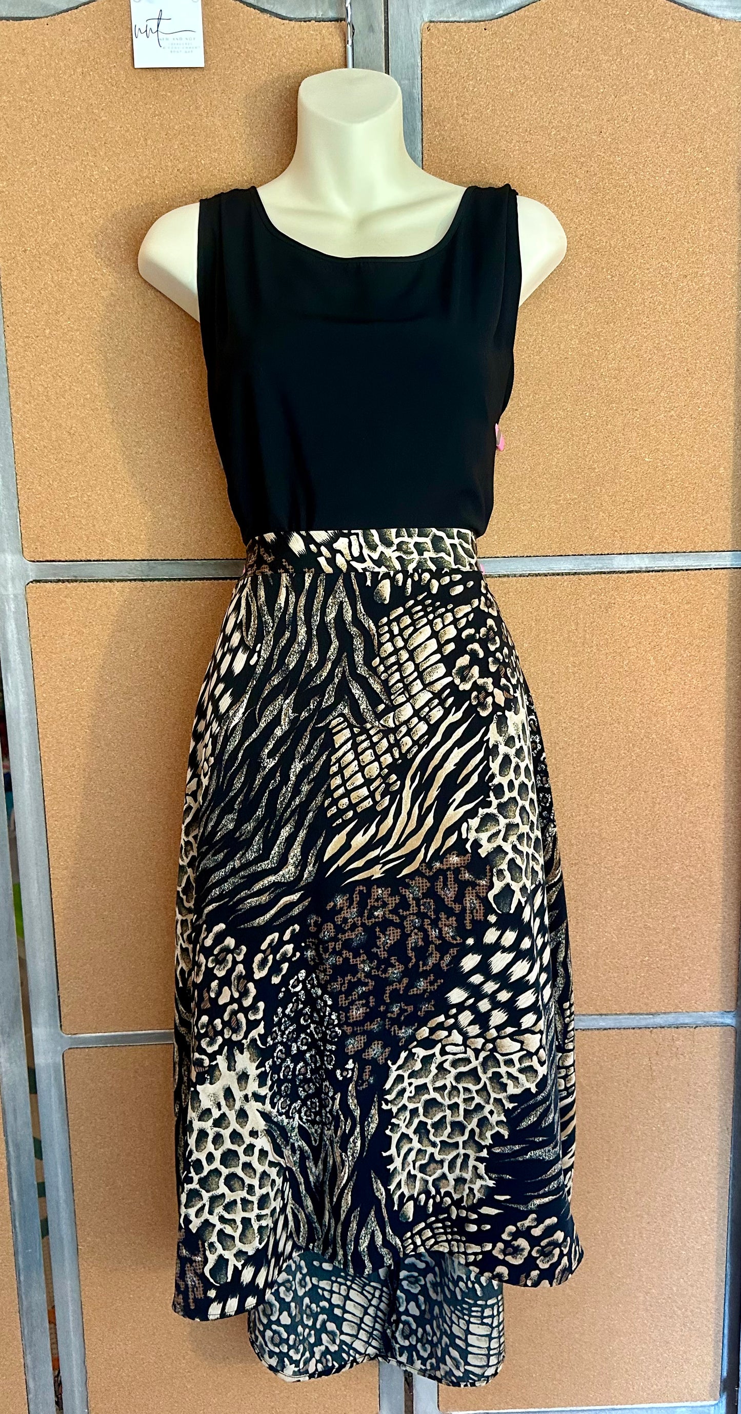 Covington Black Tank & Animal Print Midi Skirt Set Plus 20W EUC Chic Outfit