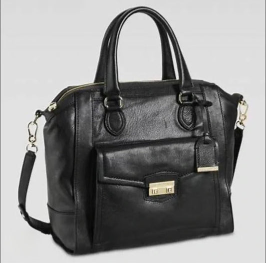 Cole Haan Zoe Structured Leather Satchel Handbag Black
