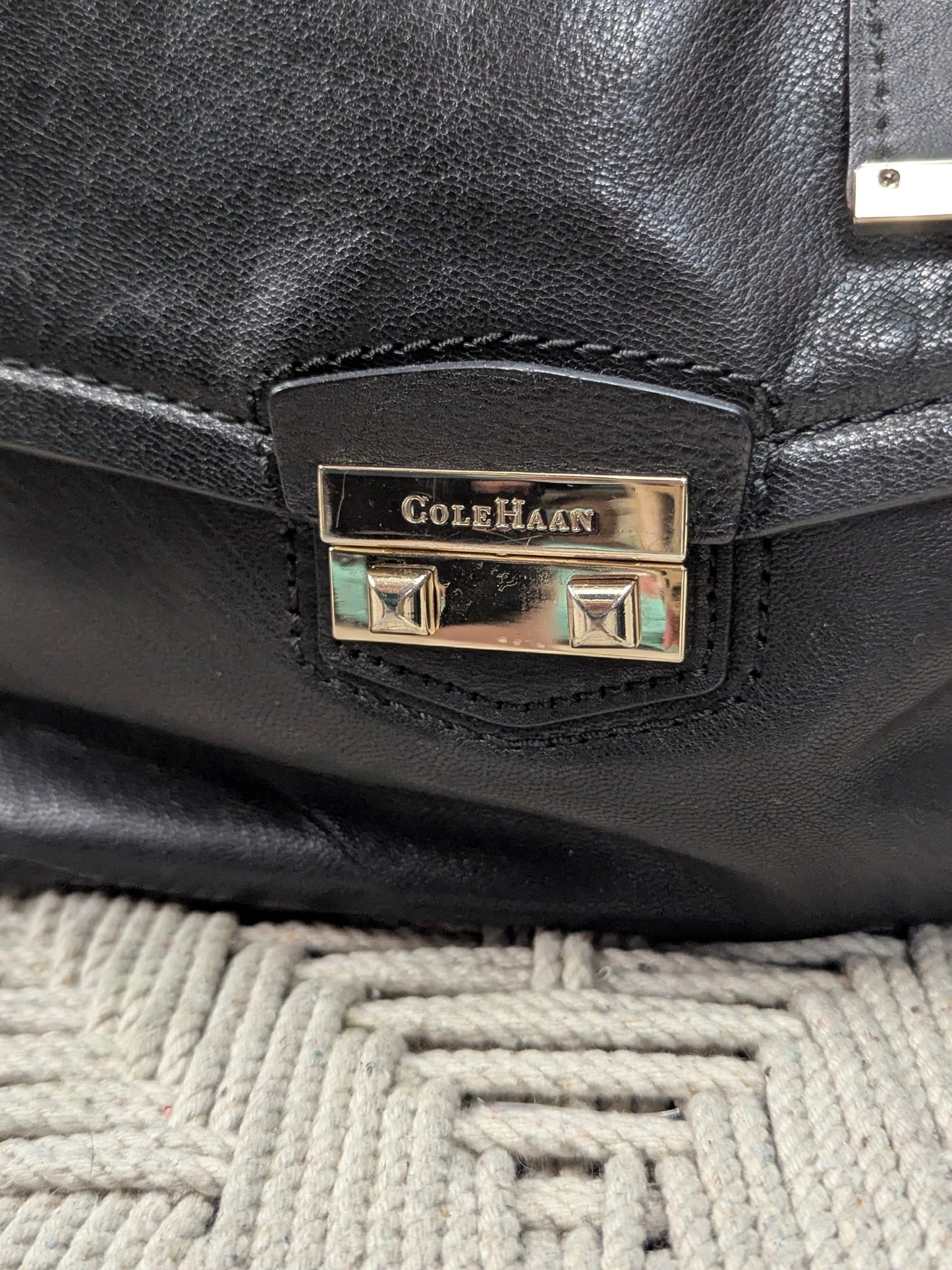 Cole Haan Zoe Structured Leather Satchel Handbag Black