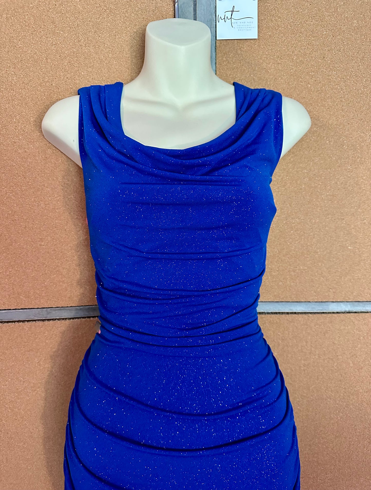 Sweet Storm Royal Blue Sparkle Ruched Mini Dress – Size Large