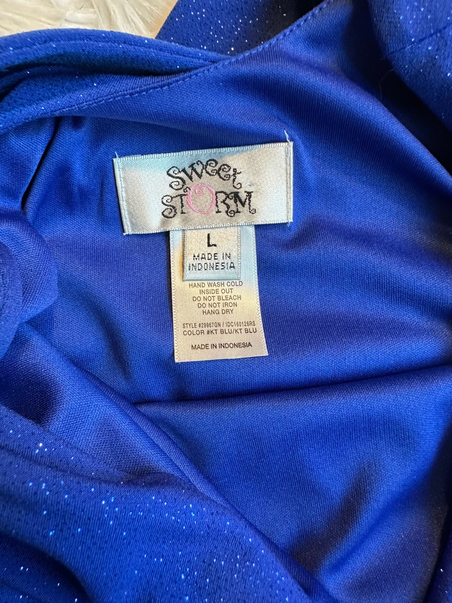 Sweet Storm Royal Blue Sparkle Ruched Mini Dress – Size Large