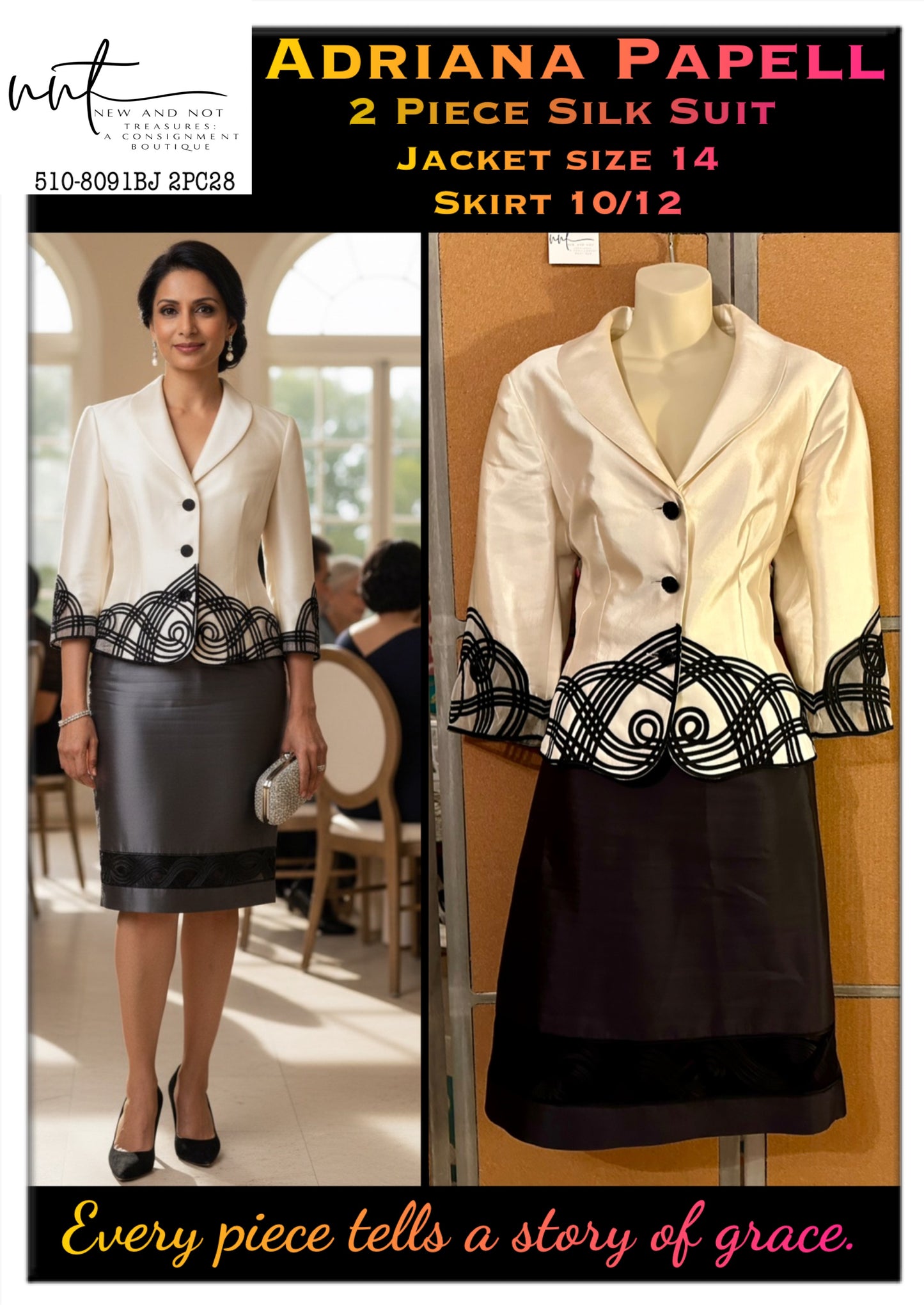 Adriana Papell Brown and White Floral Pattern in 12