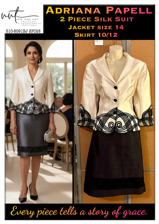 Adriana Papell Brown and White Floral Pattern in 12