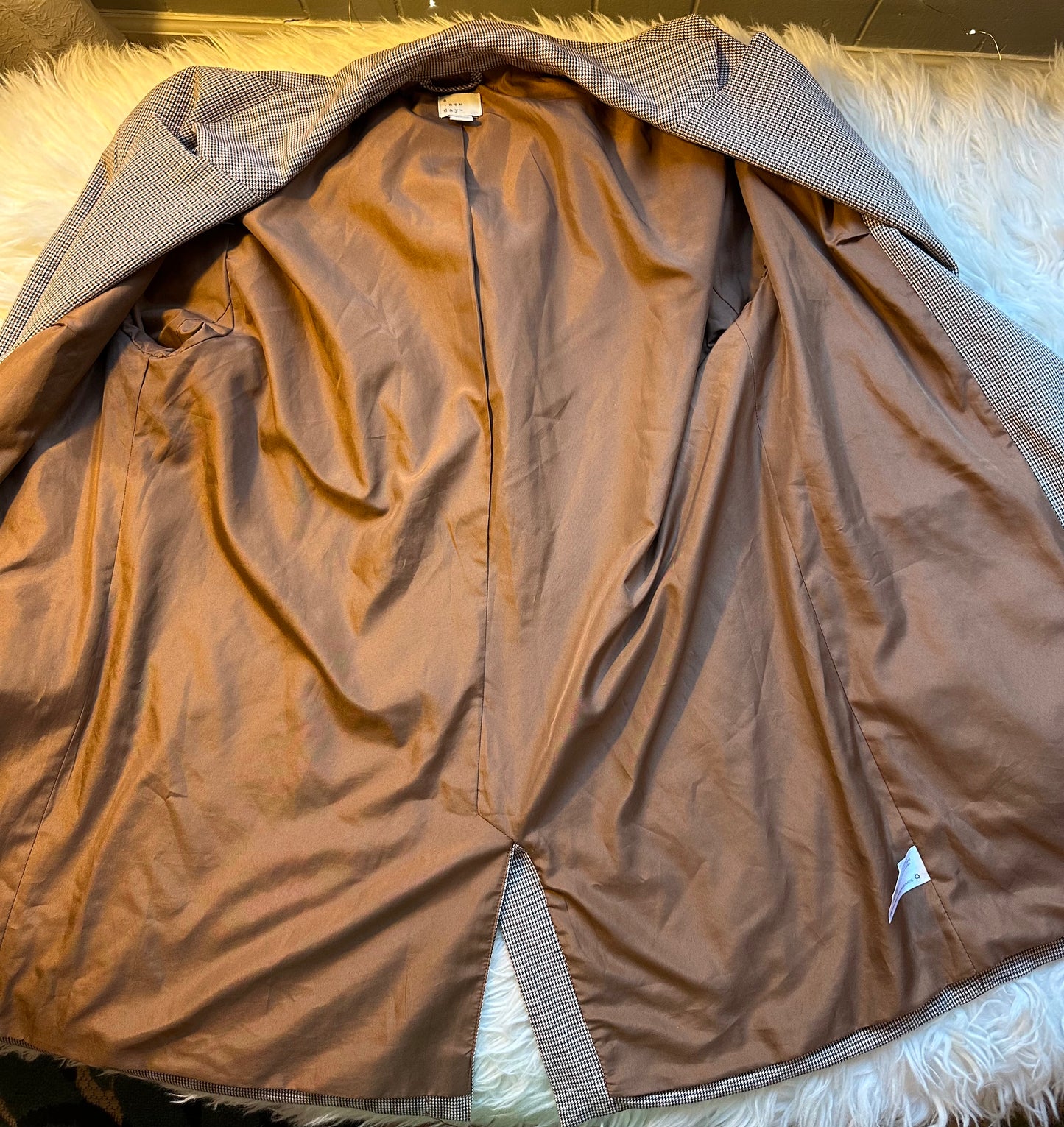 A New Day Houndstooth Blazer Women’s Small Brown Taupe Longline Jacket Lined