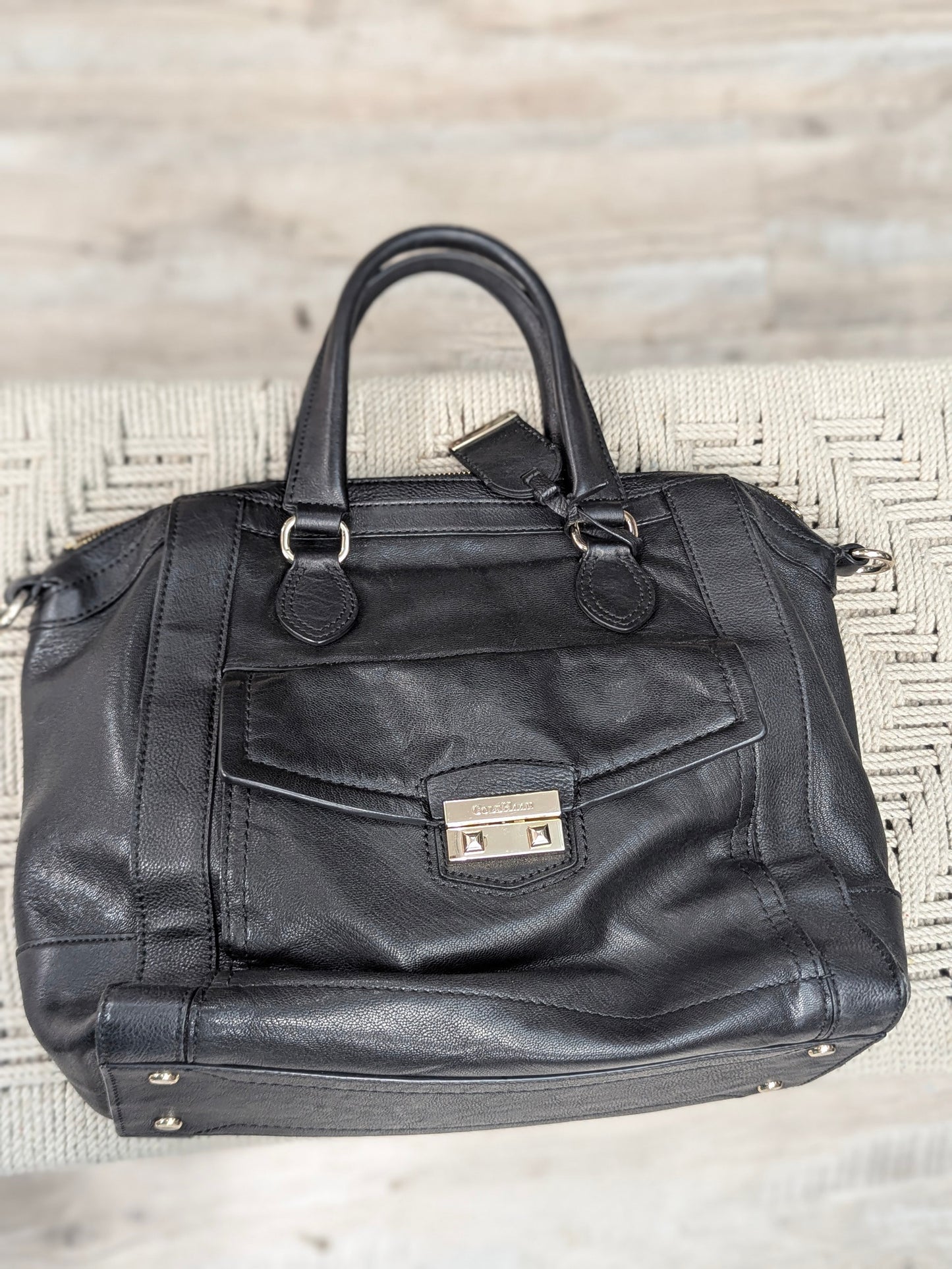 Cole Haan Zoe Structured Leather Satchel Handbag Black