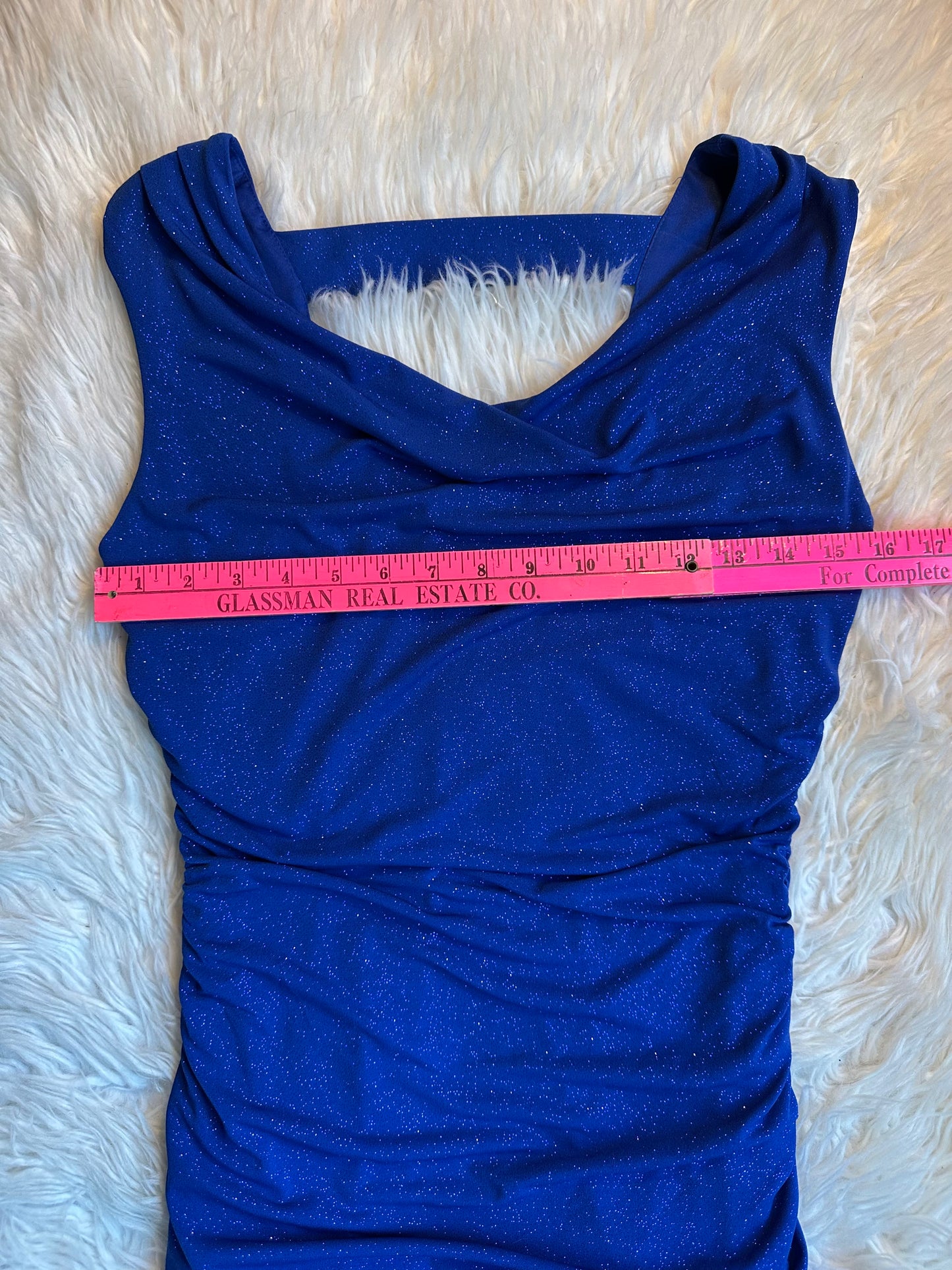Sweet Storm Royal Blue Sparkle Ruched Mini Dress – Size Large