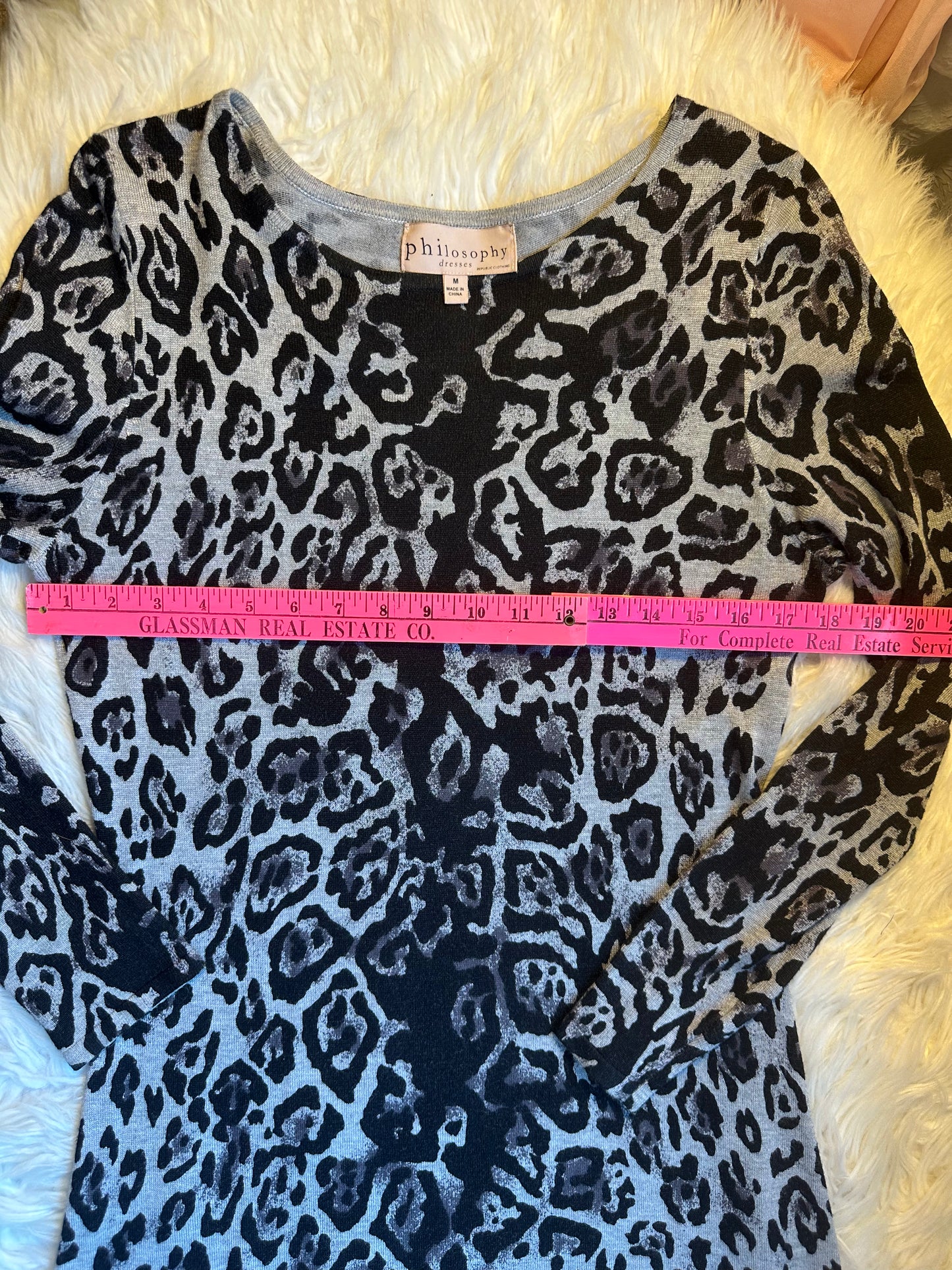 Philosophy Leopard Print Bodycon Sweater Dress Long Sleeve Knit Pullover Size MD