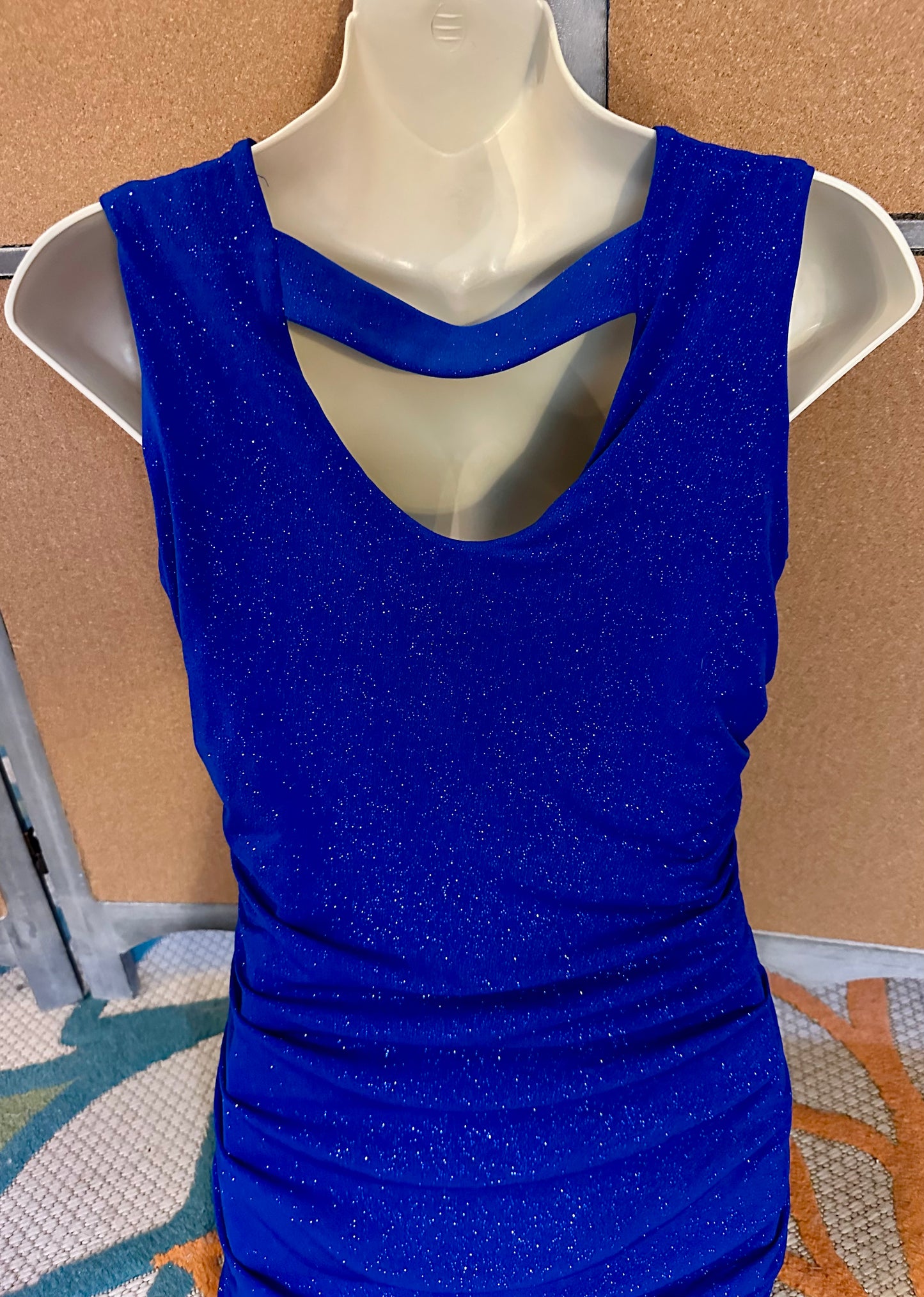 Sweet Storm Royal Blue Sparkle Ruched Mini Dress – Size Large