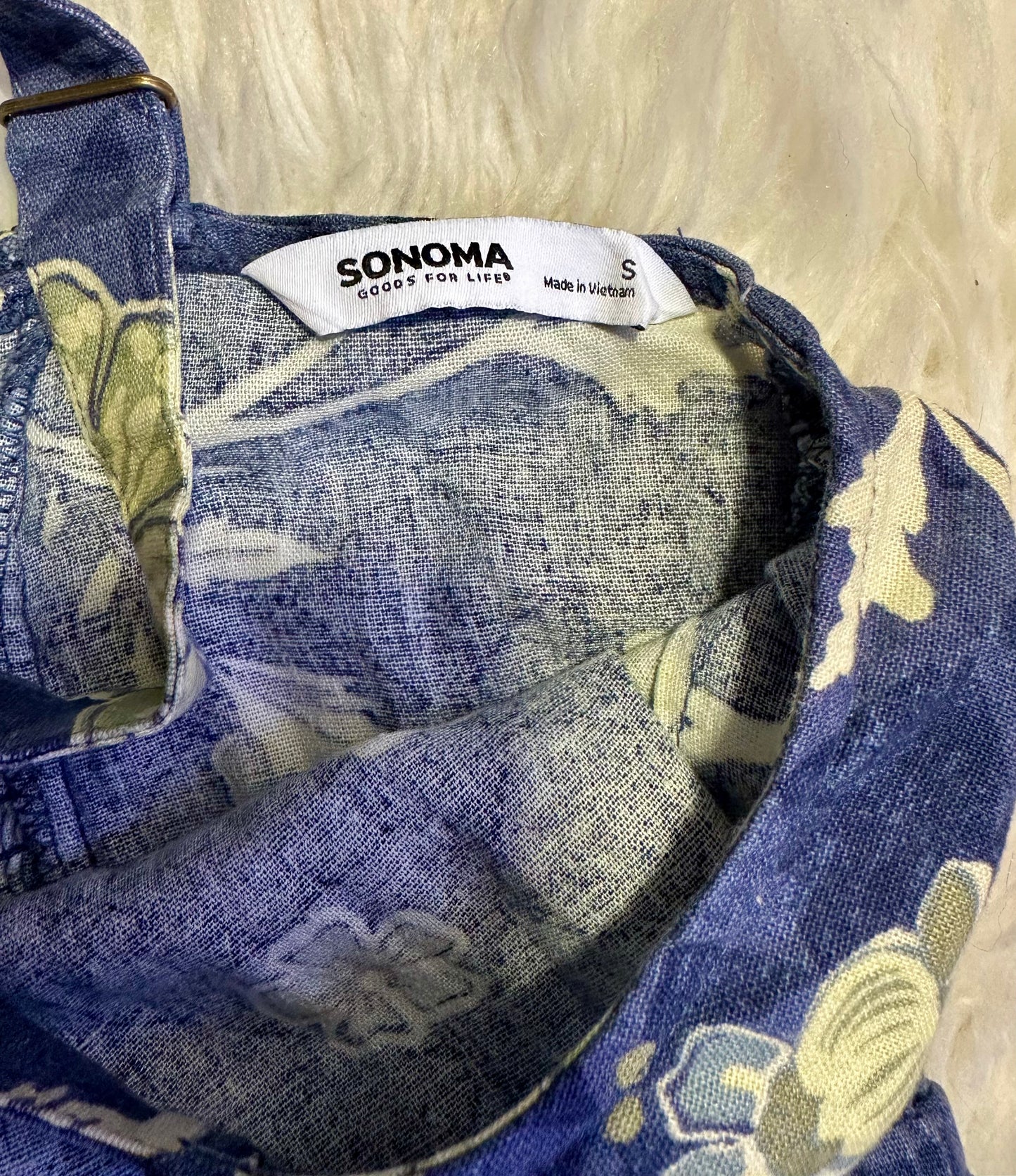 Sonoma Blue Floral Midi Dress Small – Tiered Hi-Lo Hem, Pockets, Adjustable Straps