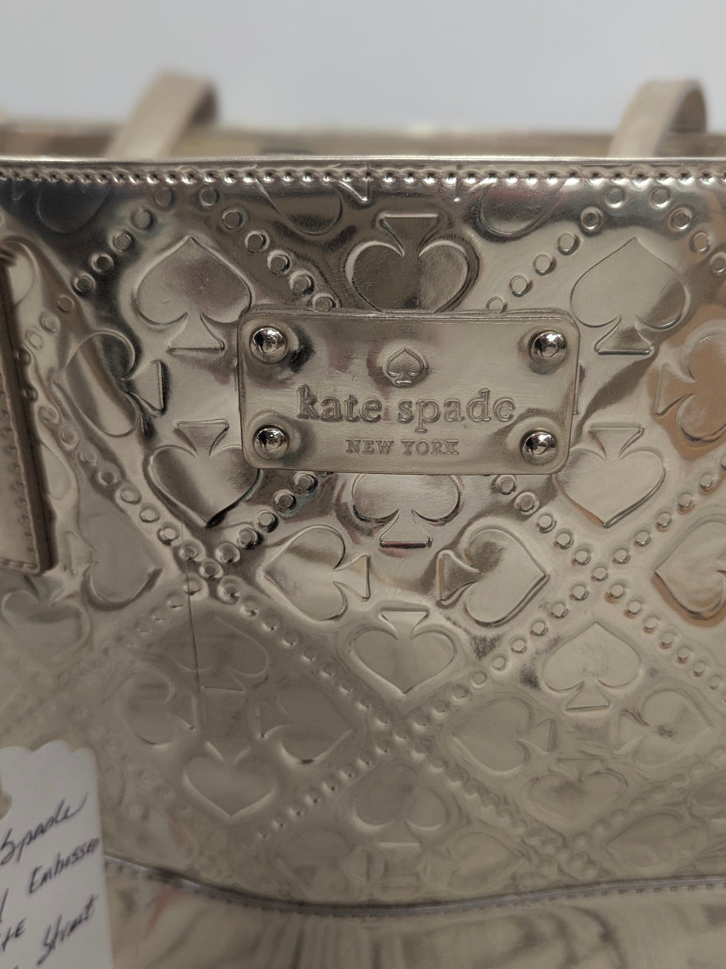 Kate Spade Quinn Beale Street Metallic Gold Embossed Tote Bag Handbag Purse